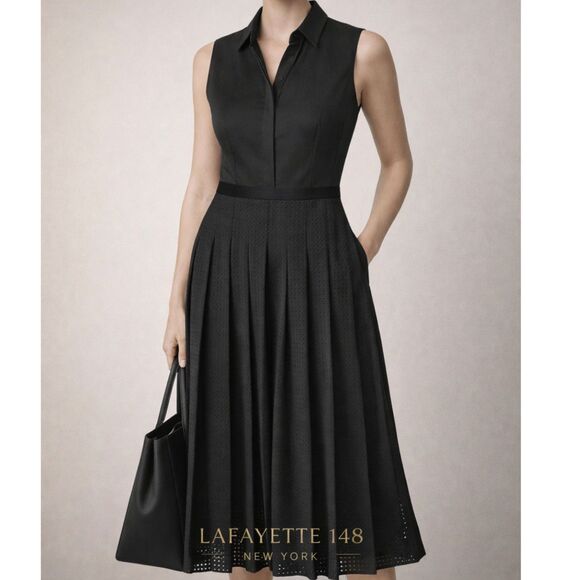 Lafayette 148 New York Dresses & Skirts - Lafayette 148 Laser Cut Pleated Midi Dress Size 8 Luxury Power Dressing